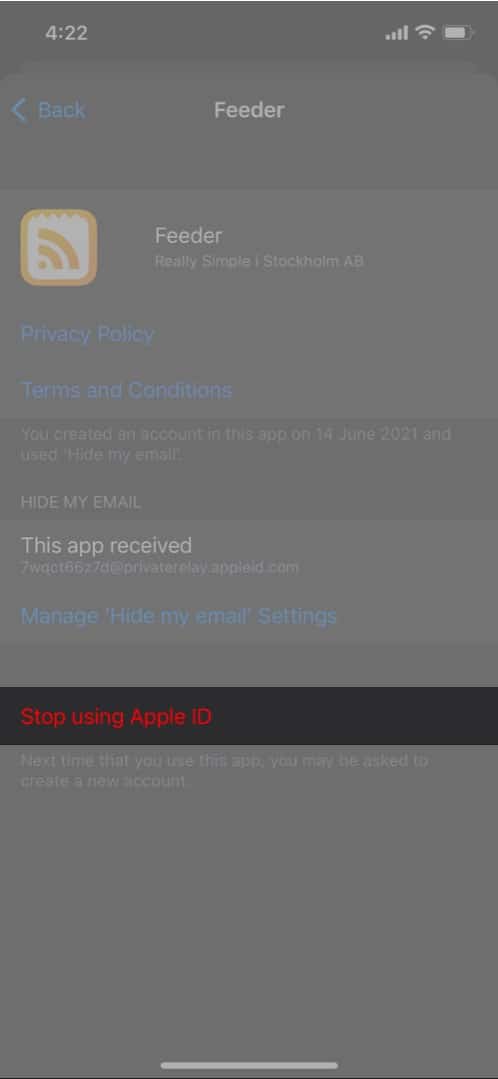Stop using Sign in with Apple Id in iOS 15
