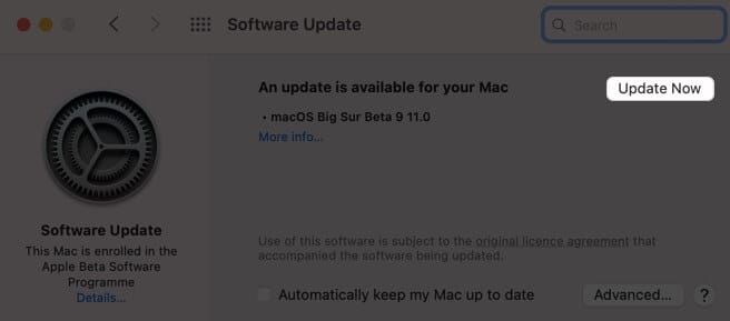 Click on Update Now to Update Software on Mac