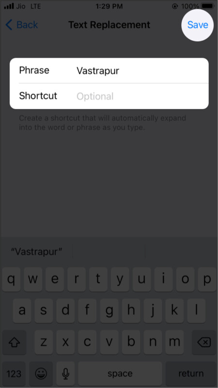 Leave shortcut empty to prevent words being corrected