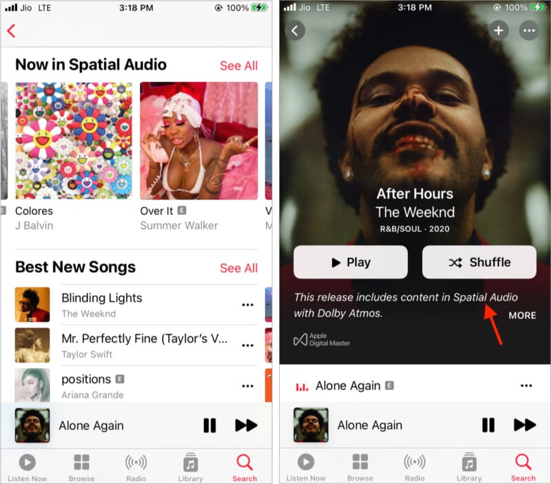 Search for Spatial Audio in Apple Music app
