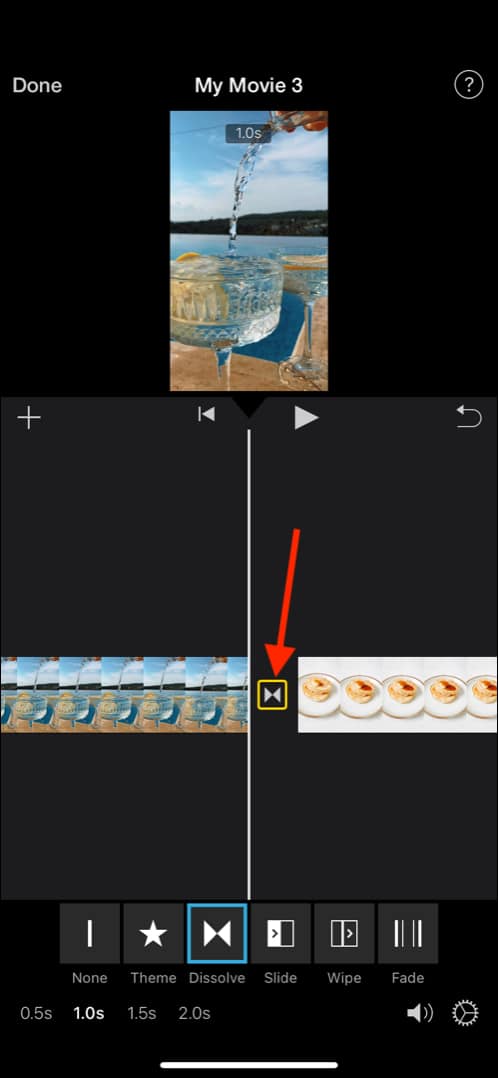 Transition effects in iMovie