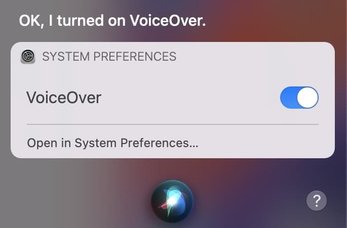 Turn on voiceover using Siri