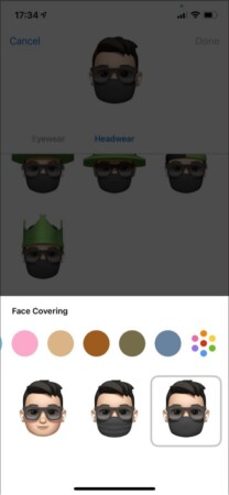 Change color of face covering in memoji on iphone