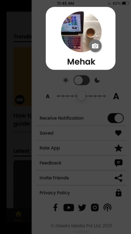 Change profile picture and name in iGeeksBlog app
