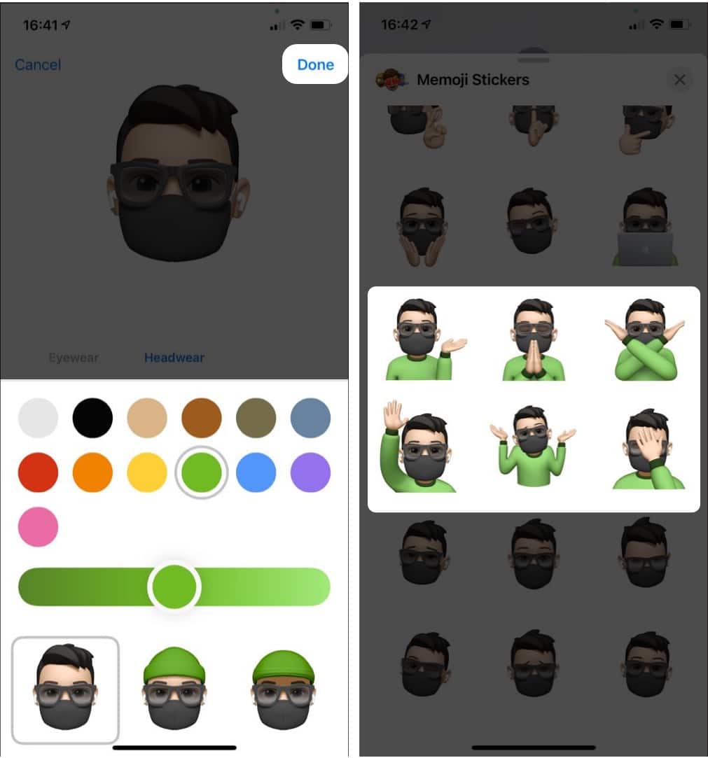 Измените цвет рубашки Memoji на зеленый на iPhone и iPad