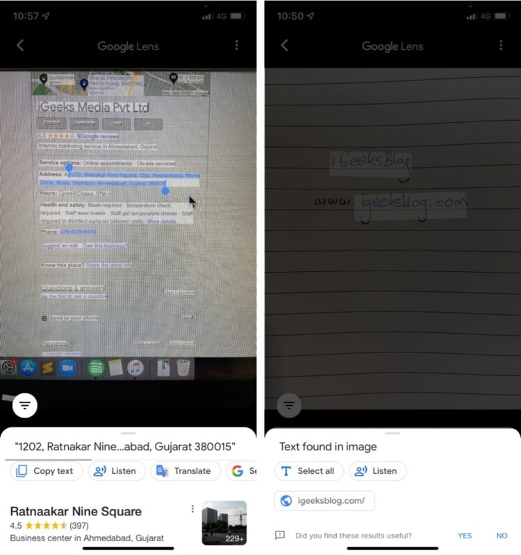 Google Lens Text Recognition on iPhone