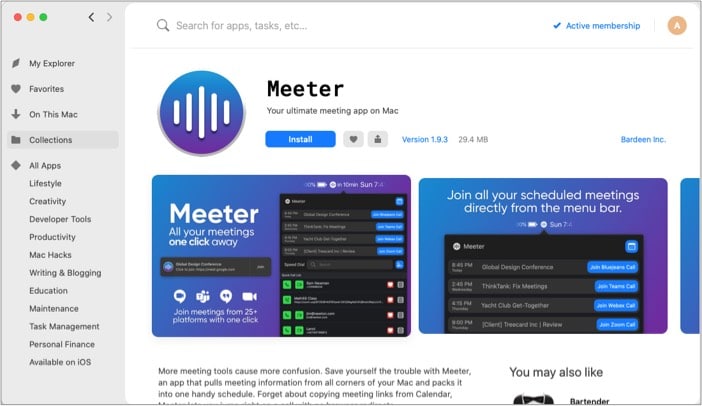 Meeter app available in the Yac collection for Mac