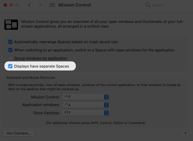 Select Displays have separate Spaces on Mac