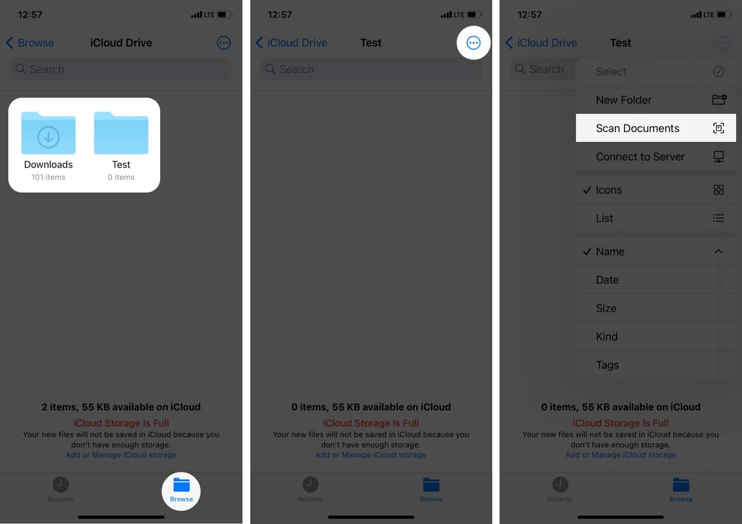 Wählen Sie Dokumente aus der App „Dateien“ auf dem iPhone scannen