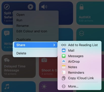 Share and delete Shortcuts on Mac