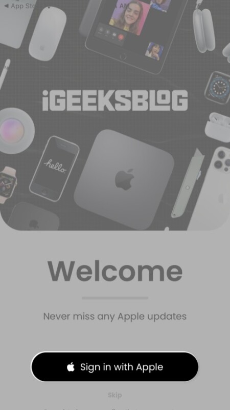 Sign in screen in iGeeksBlog iPhone app