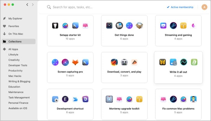 Sorts the app category with Setapp for Mac