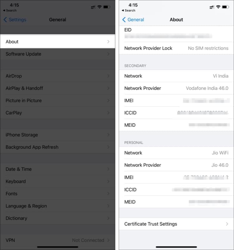 Update carrier settings on iPhone