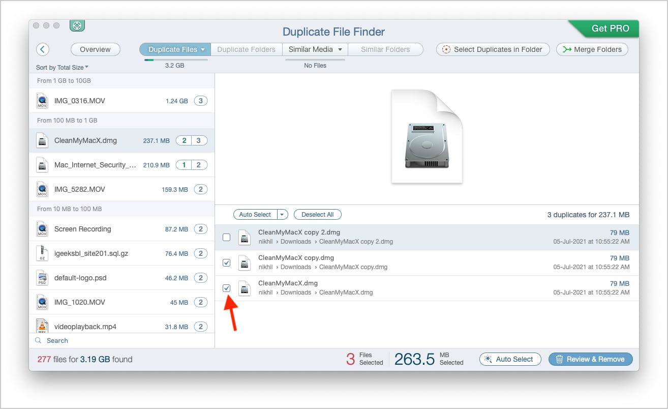 Automatically or manually select duplicates