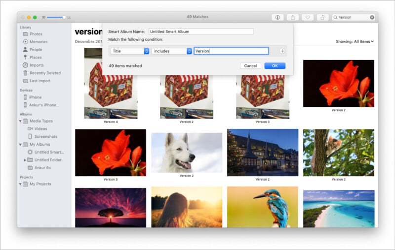 Create New Smart Album in Mac Photos app