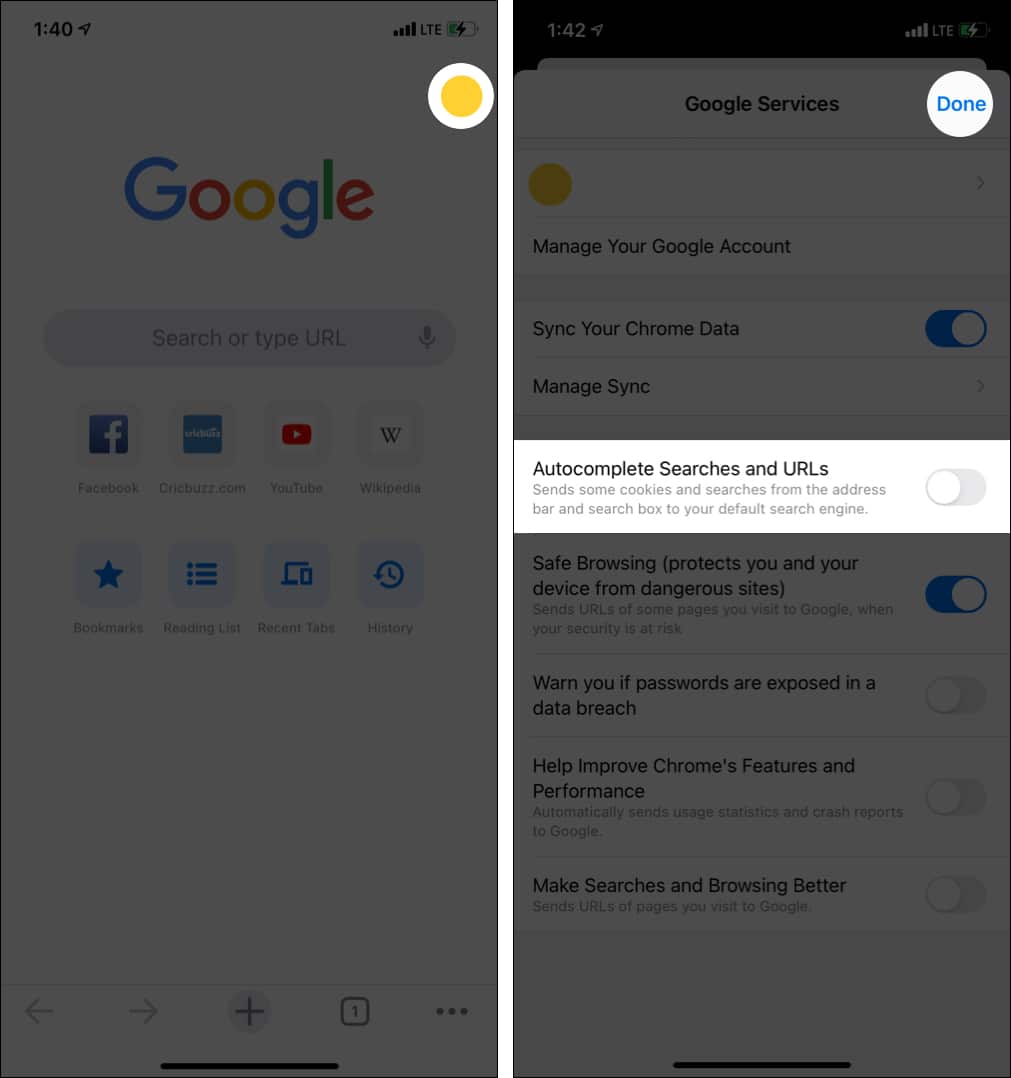 Как удалить популярные поисковые запросы из Google Chrome на iPhone