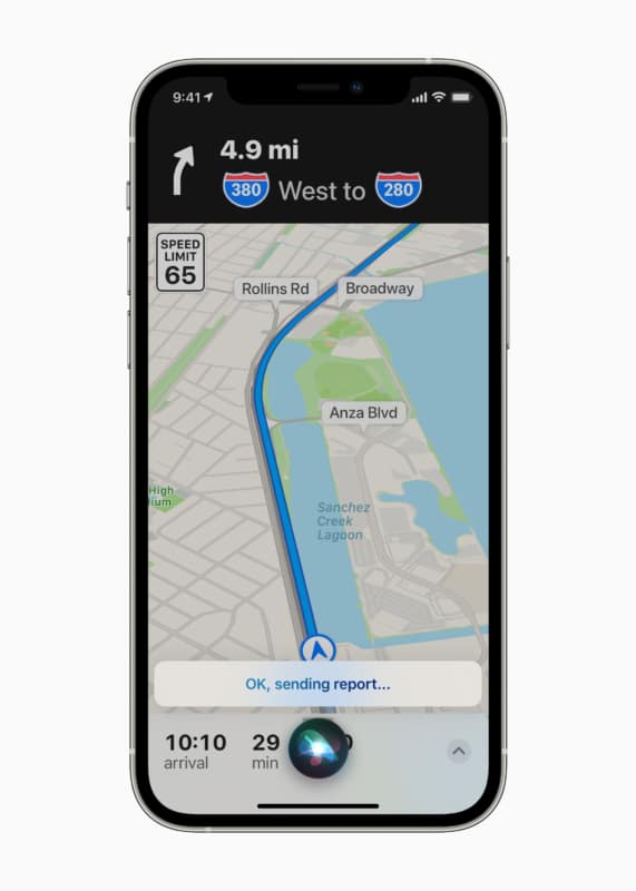 Report speed checks, traffic accidents, or hazards in Apple Maps using Siri