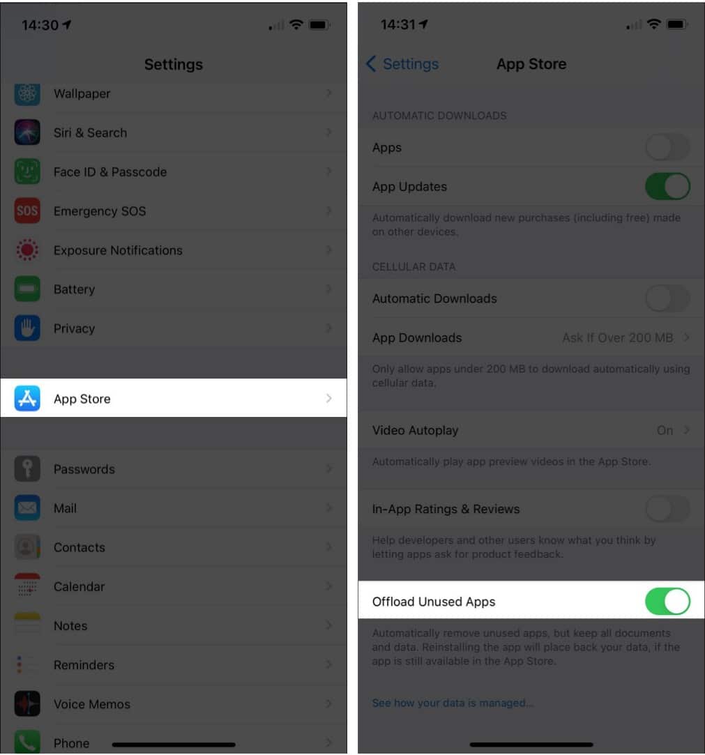 Automatically offload apps on iPhone