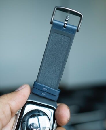 Bellroy Apple Watch band with a textured underside that wicks sweat