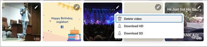 Click edit icon of your preferred Facebook video and select the download type