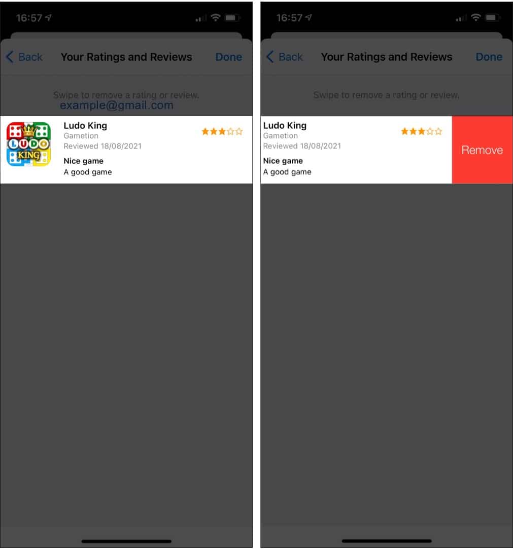 Select Remove to remove ratings from App Store