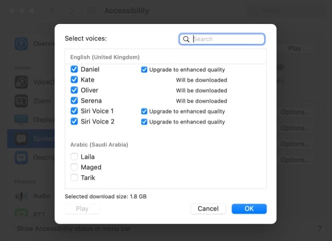 Select a voice from Mac's Settings