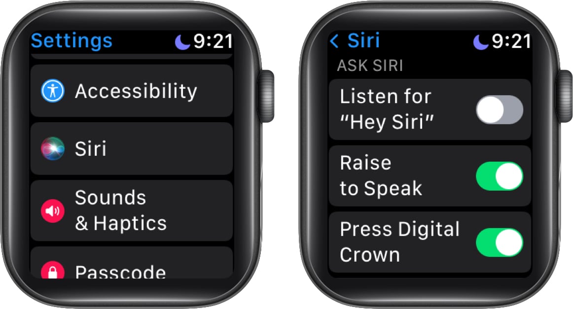 Silence Siri on Apple Watch