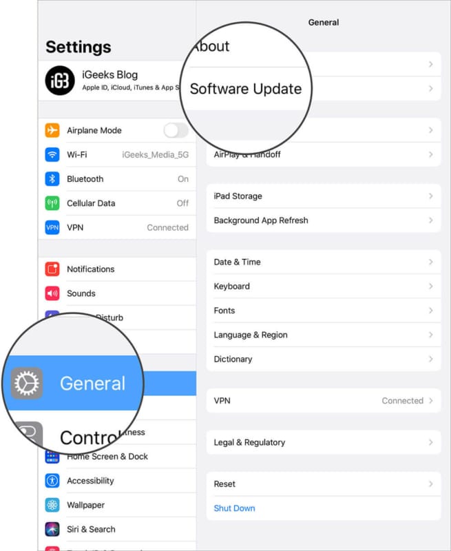 Tap on Software Update in iPad General Settings