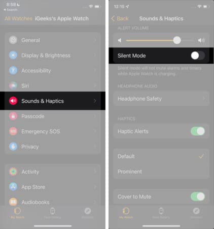 How to silence your Apple Watch 4 Not so secret ways Toggle ON Silent Mode in watch app on iPhone