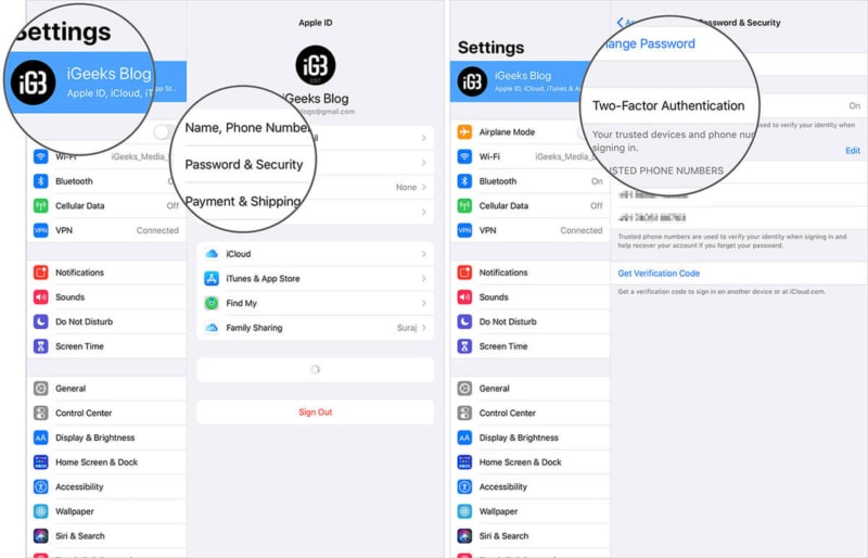 Turn On Two Factor Authentication on iPad