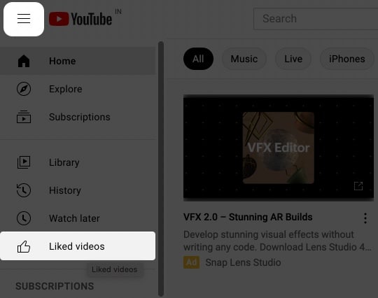 View YouTube liked videos on desktop