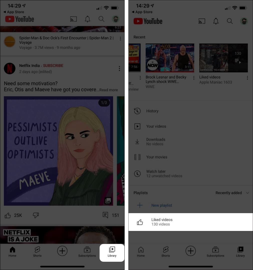 View YouTube liked videos on mobile