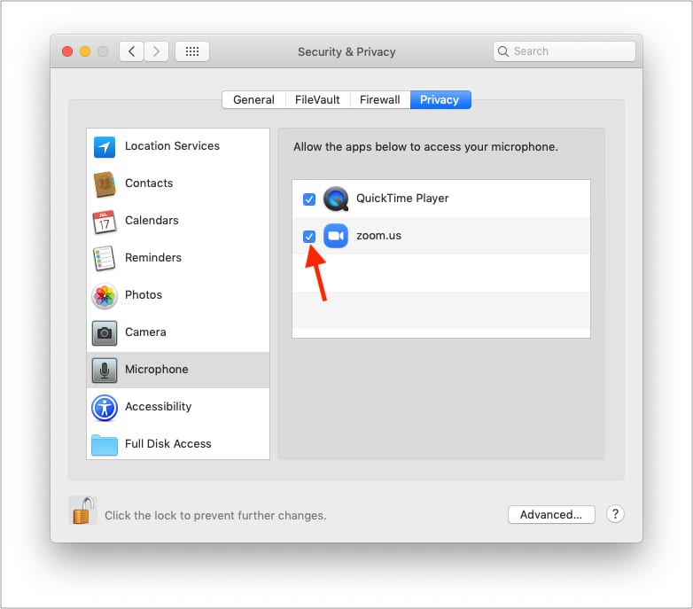 Check app to allow it to access Mac Microphone