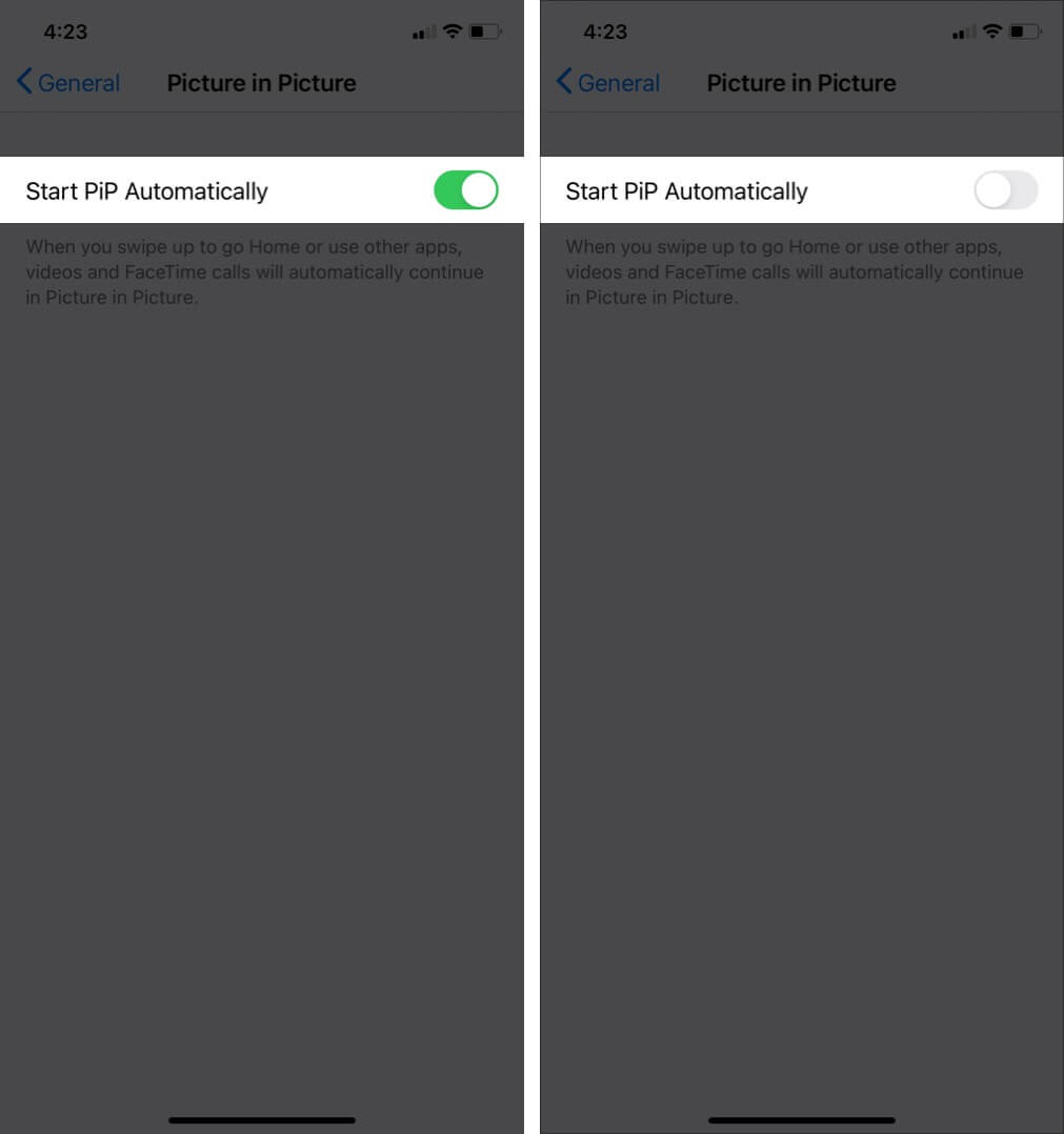disable auto-pip mode on iphone running ios 14
