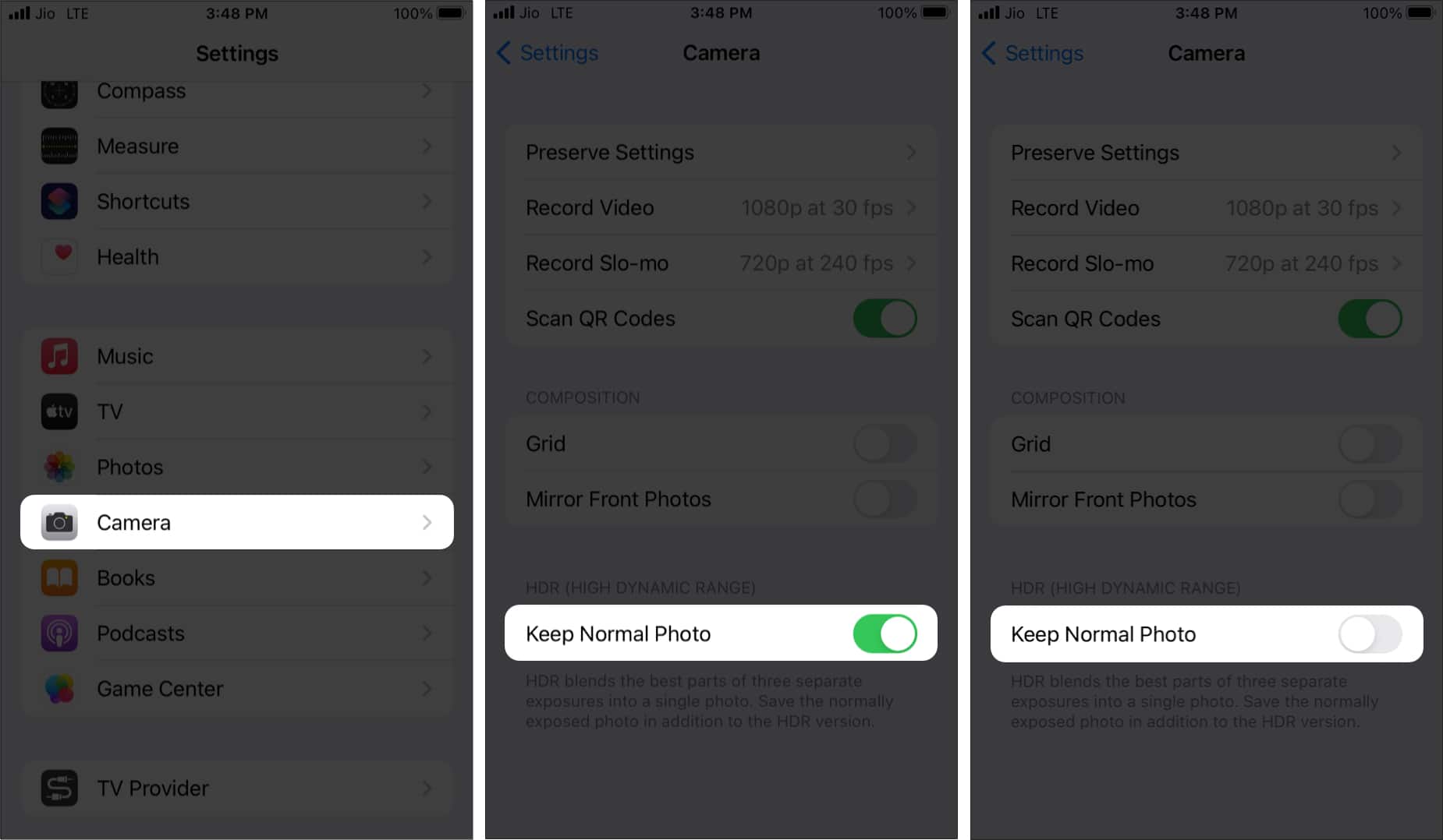 How to stop HDR from saving two images in iPhone Photos app