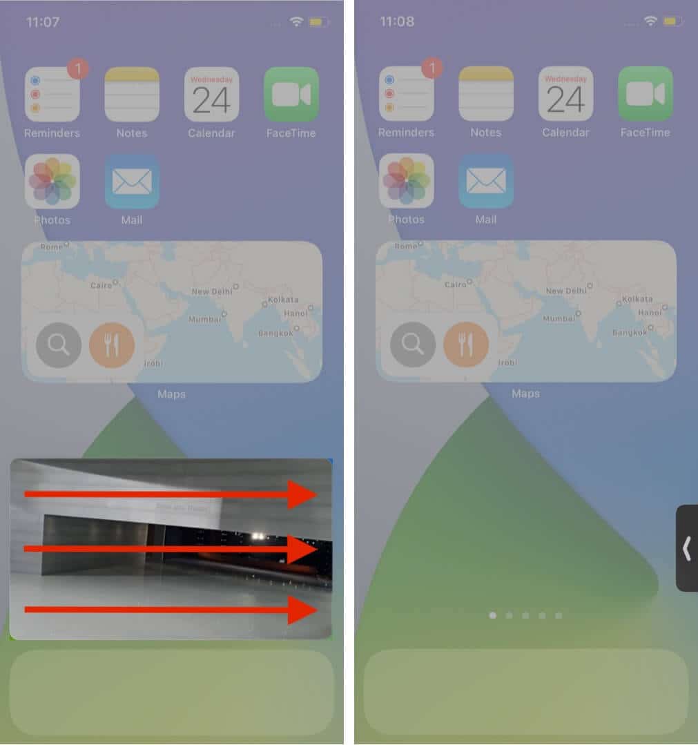 swipe video to hide it from iphone screen