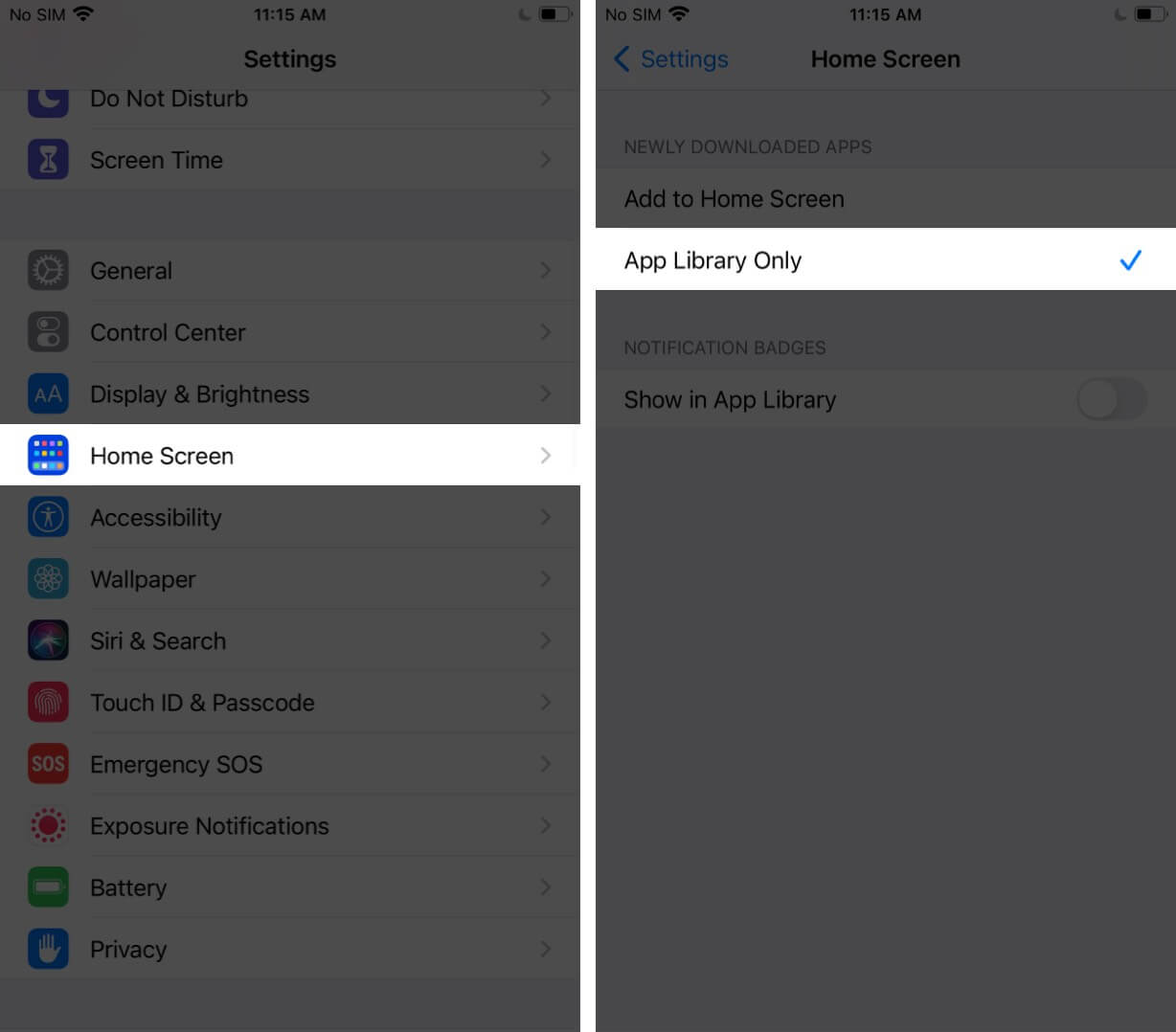 Tap On Home Screen In Settings And Select App Library Only On iPhone