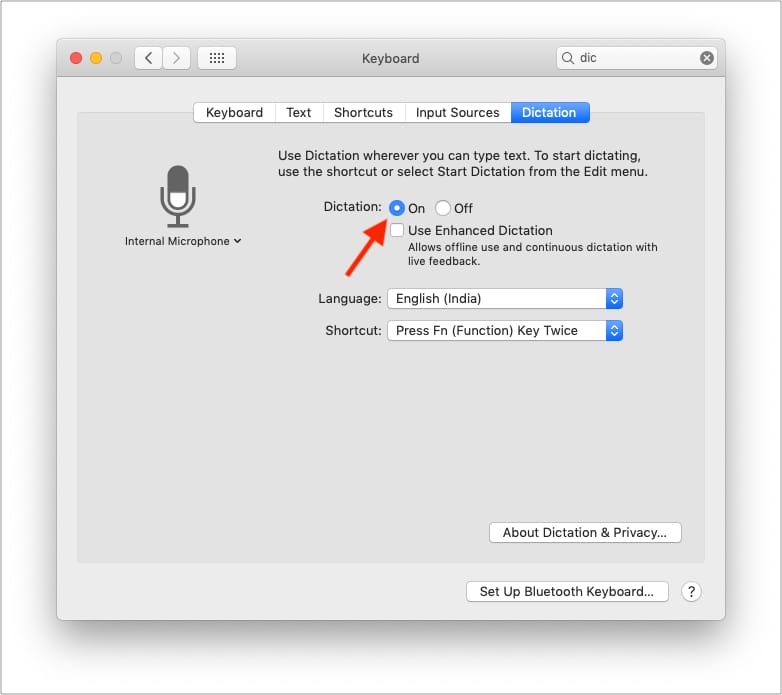 Turn on Dictation on Mac to fix Microphone issues