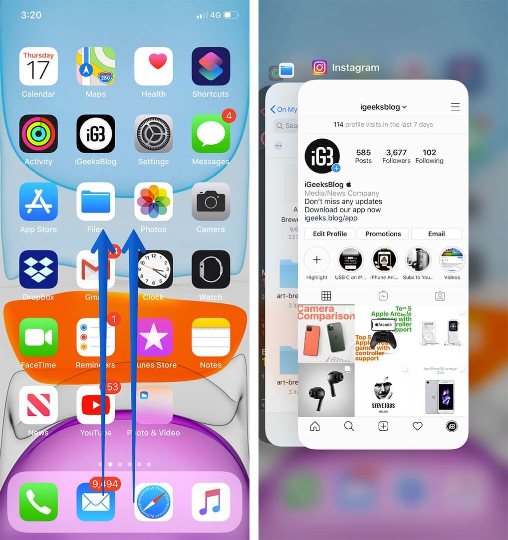Swipe Up from Home Screen to Open App Switcher on iPhone 11