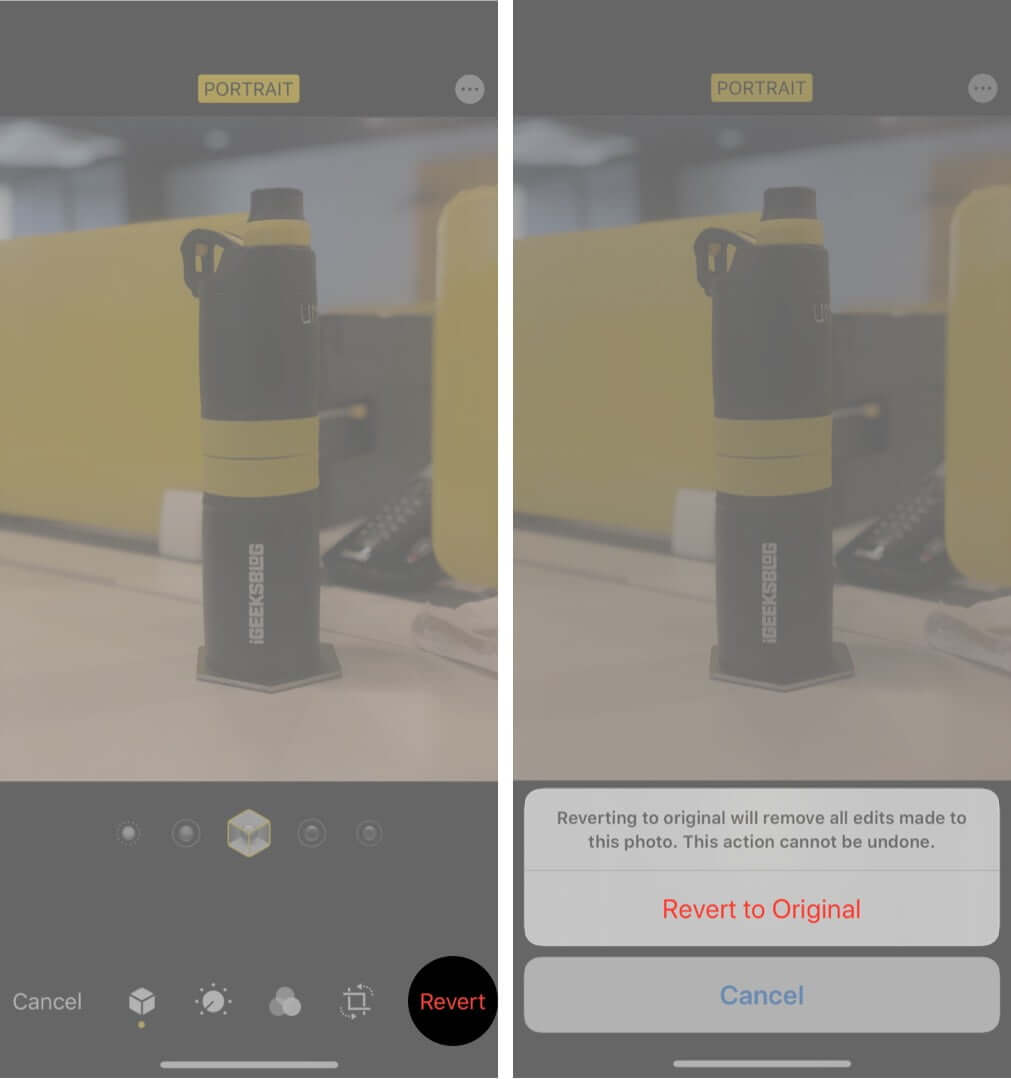 revert portrait lighting effects from photo on iphone