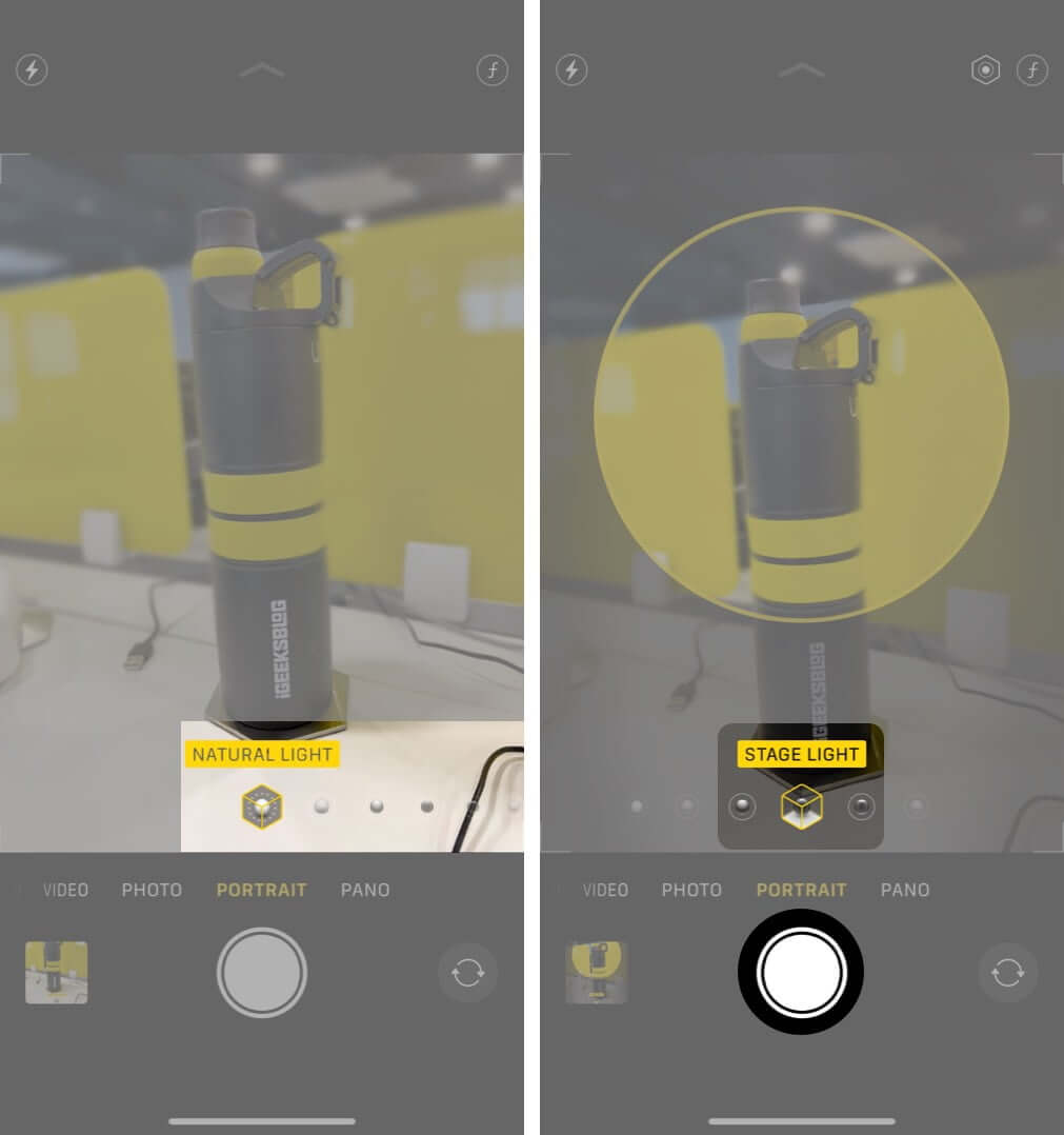 select lighting effect and tap on shutter to take portrait mode photos on iphone