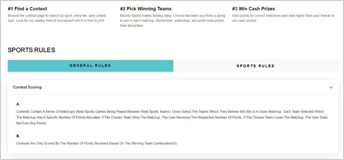 Bounty Sports app rules in browser version