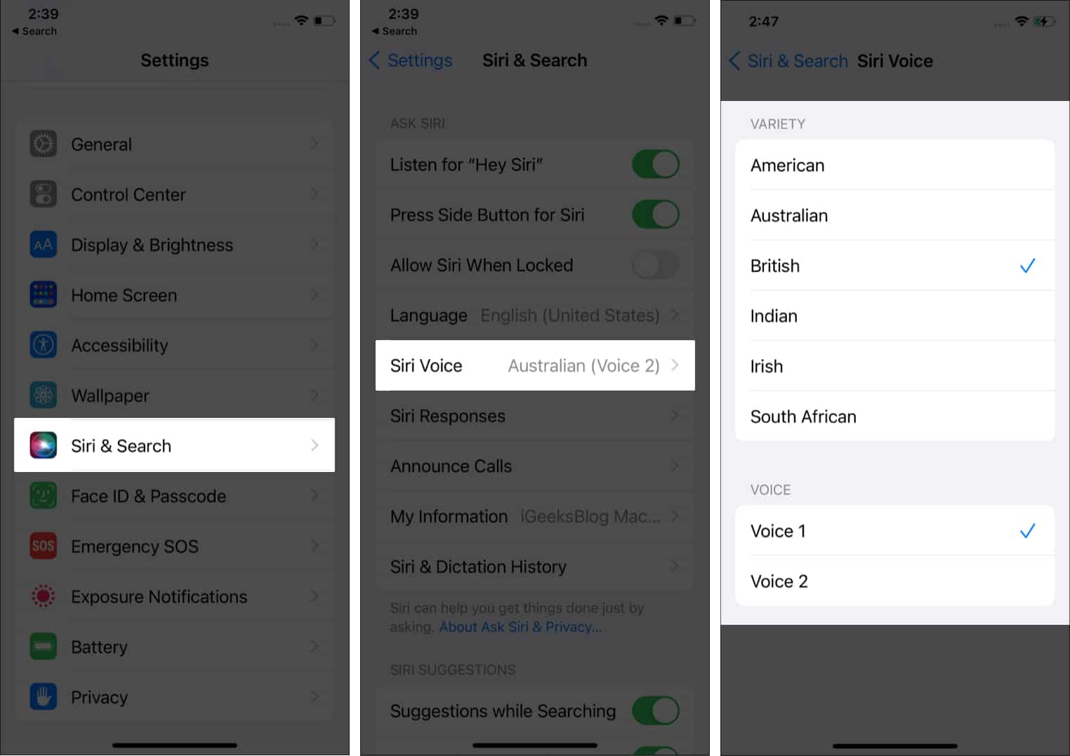 Изменить голос Siri на iPhone или iPad
