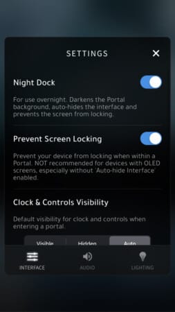Night dock feature in Portal iOS app