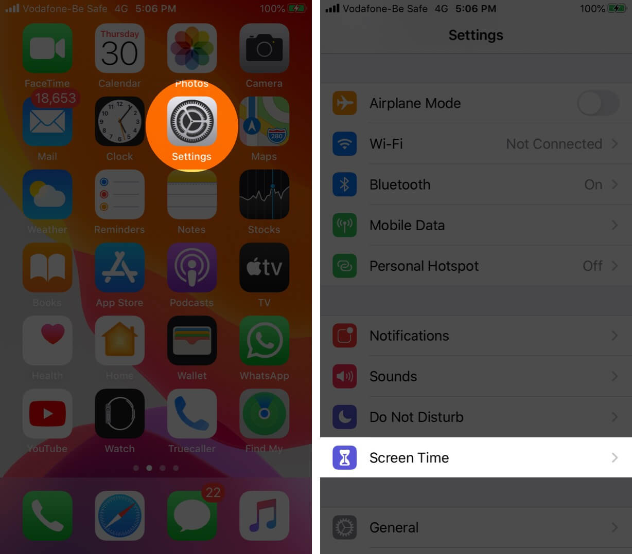 Open settings and tap on screen time on iphone