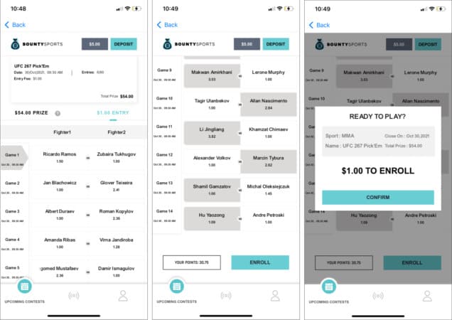 Pay the total prize to play in bounty sports iphone app