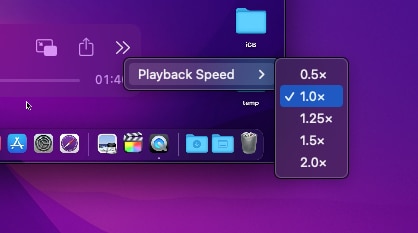 Playback speed in QuickTime Player in macOS Monterey