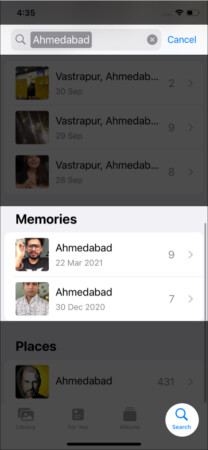 Search for Memories from Photos app on iPhone