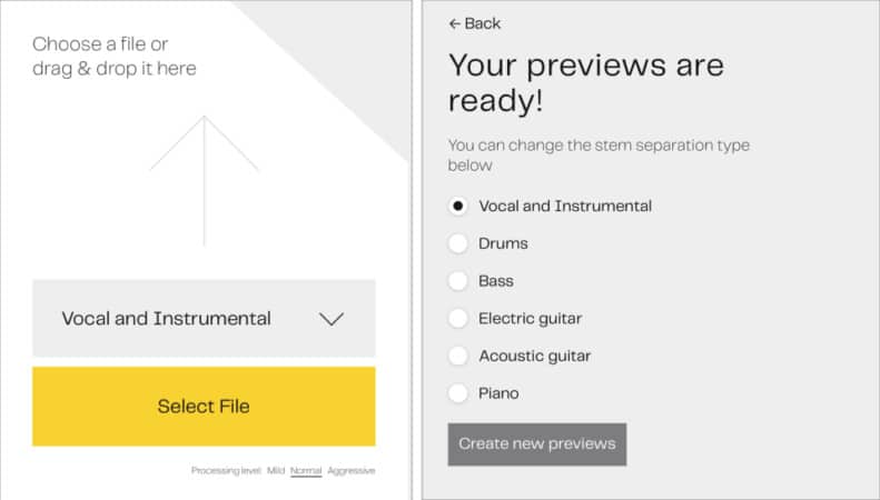 Select the processing level in LALAL.AI on Mac