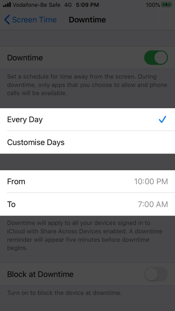 Set downtime in screen time on iphone